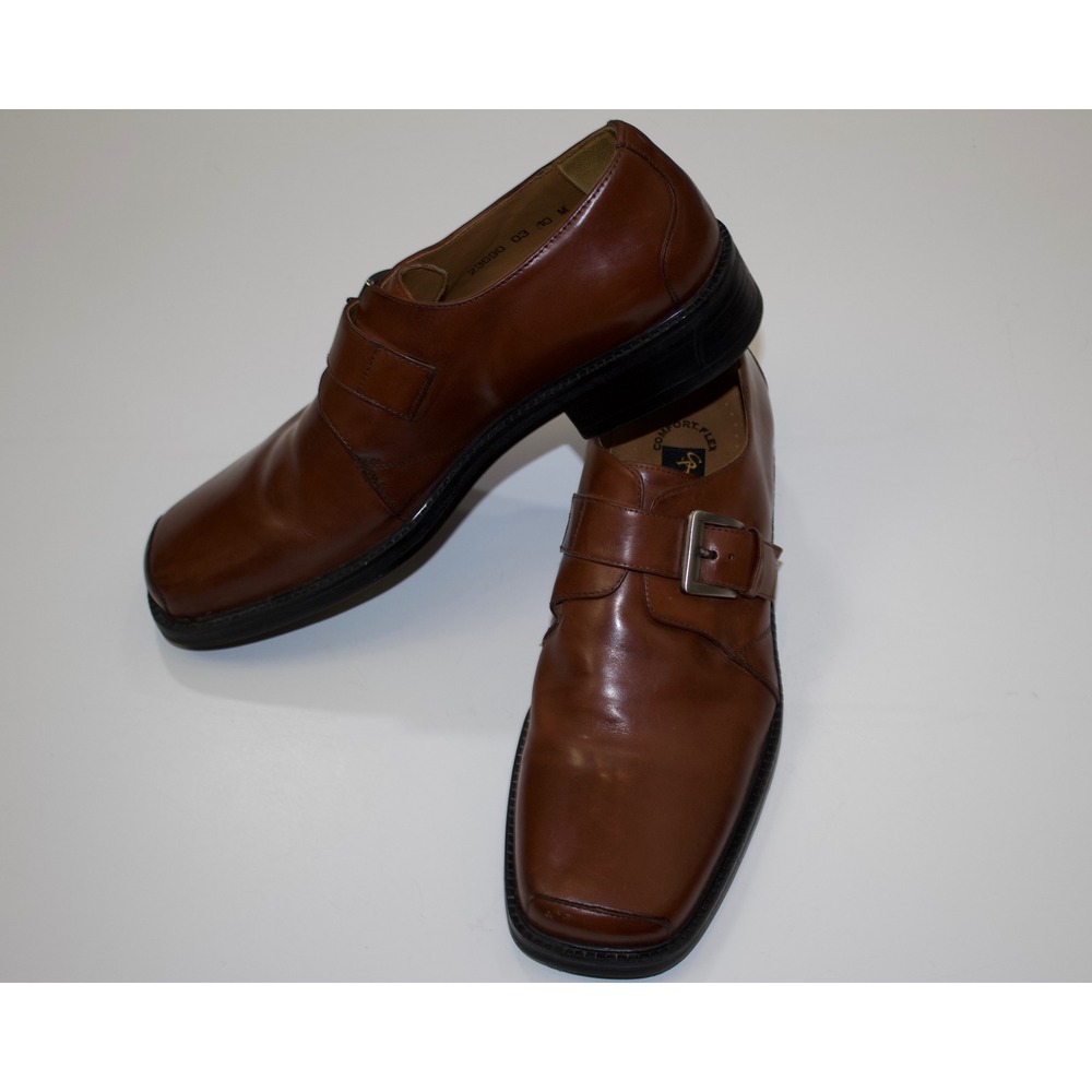 Stacy Adams Loafers Monk Strap Mens 10M Brown Square Toe Leather Buckle Shoes - Picture 8 of 14